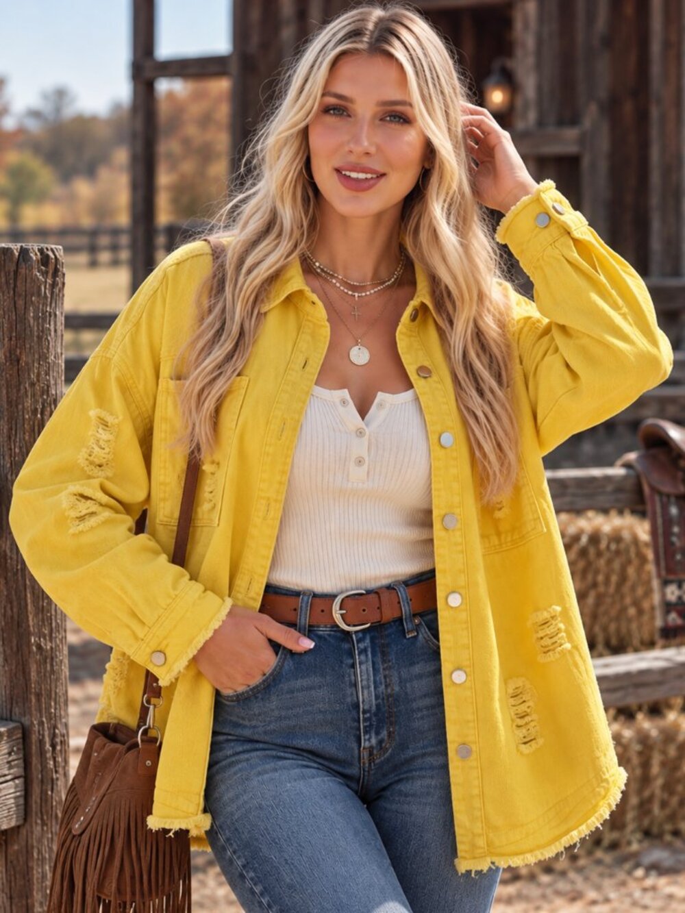 Lemon Yellow Distressed Denim Shacket Boyfriend Jean Jacket Frayed Hem Size S